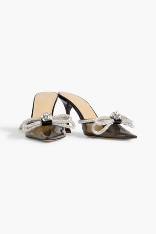 MACH & MACH DOUBLE BOW CRYSTAL-EMBELLISHED LEATHER AND PVC MULES - Size 39.5
