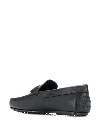 Tods Grained Leather Metal Bar Loafers