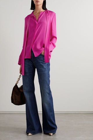 VALENTINO GARAVANI PUSSY-BOW SILK SHIRT - Size 48