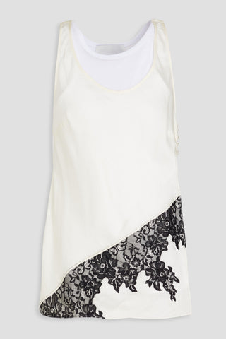 3.1 PHILLIP LIM LACE-TRIMMED LAYERED COTTON-JERSEY AND SATIN TANK - Size L