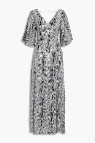 VIX PAULA HERMANNY BONNIE GATHERED SNAKE-PRINT VOILE MAXI DRESS - Size XS