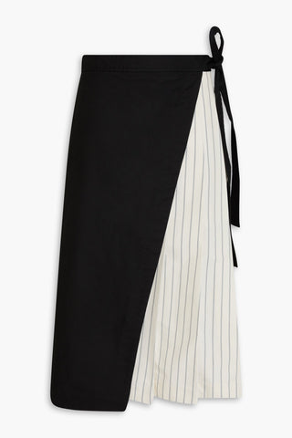 3.1 PHILLIP LIM LAYERED STRIPED COTTON-BLEND POPLIN AND CANVAS MIDI SKIRT - Size 10