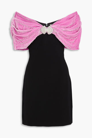 SALONI KAILA EMBELLISHED VELVET AND CREPE MINI DRESS - Size 6