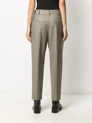Brunello Cucinelli Houndstooth Wool Blend High-Waisted Pleated Trousers