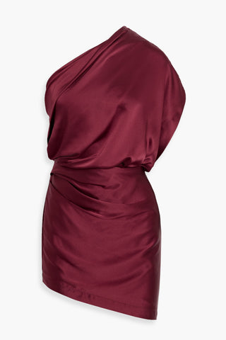 MICHELLE MASON ONE-SHOULDER DRAPED SILK-SATIN MINI DRESS - Size 4