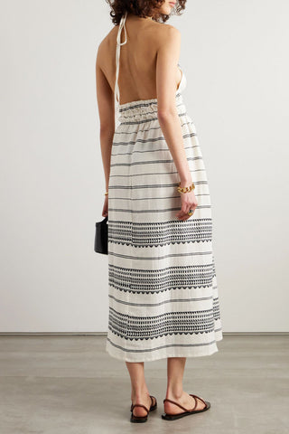 LEMLEM GETE STRIPED COTTON HALTERNECK MIDI DRESS - Size S