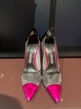 Tom Ford Tom Ford Mesh Metallic Pointed-Toe Pumps with Pink Toe