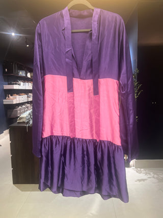 Tom Ford Silk Color Block V-Neck Ruffle Dress