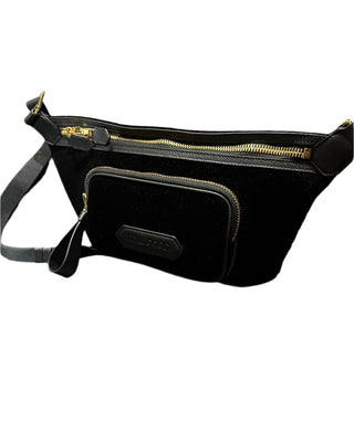 Tom Ford Velvet and Leather Logo Applique Belt Bag in Black