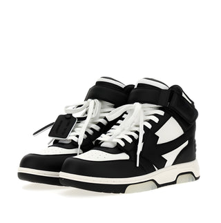 OFF WHITE Leather Two-Tone High-Top Sneakers with Arrow Motif