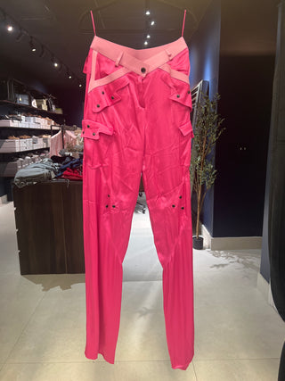 Tom Ford Satin Hot Pink Cross-Over Waist Cargo Trousers