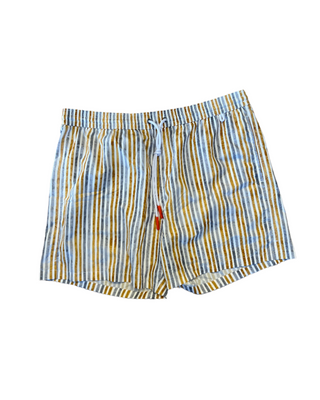 ISAIA White Multi-Stripe Drawstring Swim Trunks