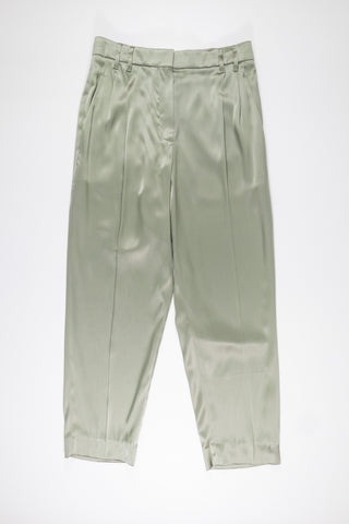 Brunello Cucinelli Silky Pleated Cropped Trousers Sage Green