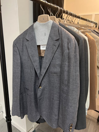 Brunello Cucinelli Textured Linen-Blend Single-Breasted Blazer Grey