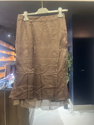 Tom Ford Satin Flounce Hem Midi Skirt Brown