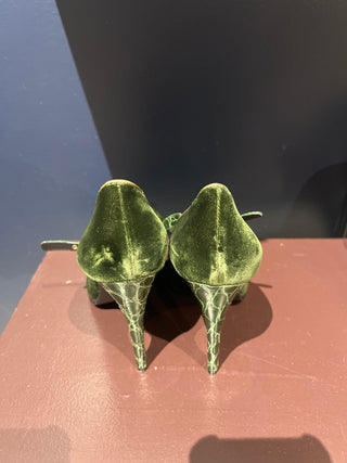 Tom Ford Green Velvet Crocodile-Embossed T-Strap High Heels