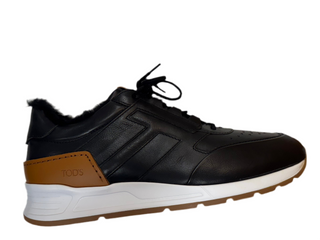 Tods Leather and Fur-Lined Low-Top Sneakers with Contrast Heel