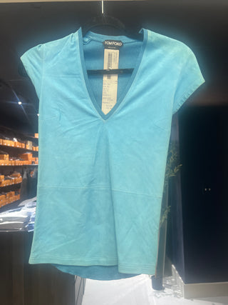 Tom Ford Suede Knit V-Neck Short-Sleeve Top