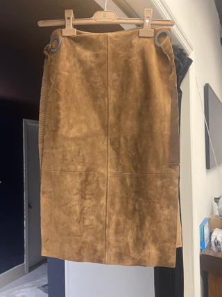 Tom Ford Suede Grommet-Detail Paneled Mini Skirt Brown