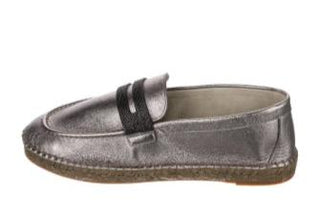 Brunello Cucinelli Metallic Leather Loafer Espadrilles with Contrast Band