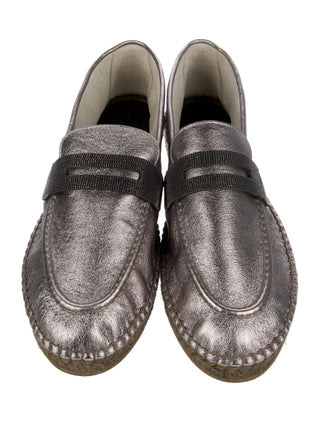 Brunello Cucinelli Metallic Leather Loafer Espadrilles with Contrast Band