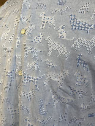 ETRO Light Blue Jacquard Leopard Cat Print Button-Down Shirt