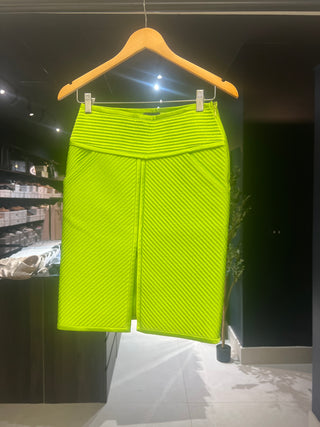 Tom Ford Quilted Acid Green Pencil Skirt with Front Slit
