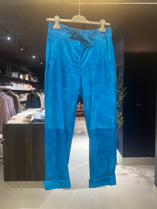 Tom Ford Suede Tie-Front Cuffed Turquoise Blue Trousers