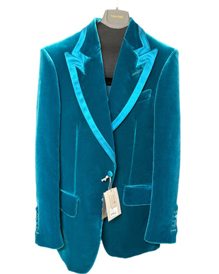 Tom Ford Velvet Single-Breasted Peak Lapel Evening Jacket Teal