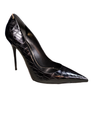 Tom Ford Crocodile-Effect Leather Pointed-Toe Black Pumps