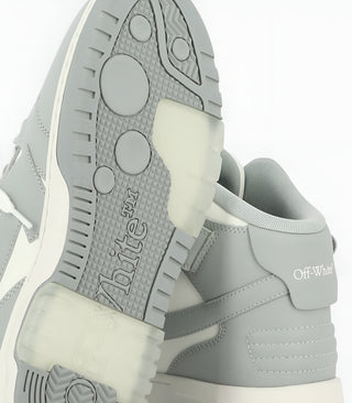 OFF WHITE Leather High-Top Sneakers with Velcro Strap White Grey