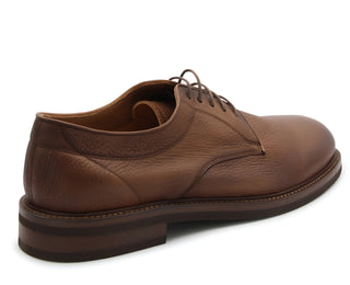 Brunello Cucinelli Pebbled and Smooth Leather Lace-Up Derby Shoes Brown