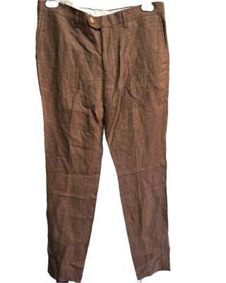 Brunello Cucinelli Linen Flat-Front Trousers Tobacco