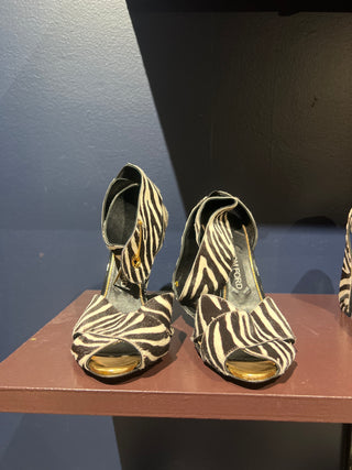 Tom Ford Zebra-Print Haircalf Ankle-Strap Pumps with Gold Hardware