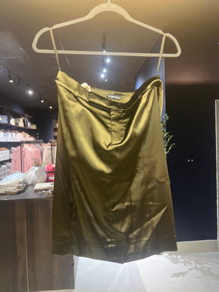 Tom Ford Satin-Effect Leather Straight Mini Skirt Green