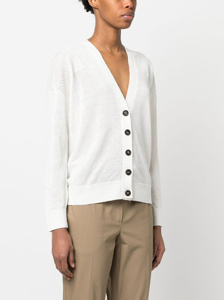 Brunello Cucinelli Fine-Knit V-Neck Button-Front Cardigan
