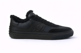 Tods Leather Suede Shearling Low-Top Sneakers
