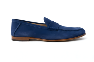 Tod’s Navy Suede Penny Loafer With Brown Bottom