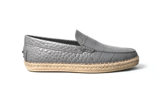 Tod’s Grey Croc-Embossed Leather Espadrille Slip-On