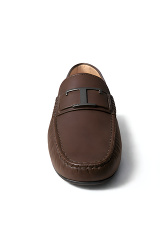 Tod’s Brown Leather Gommino Driving Loafer With Metal T Detail