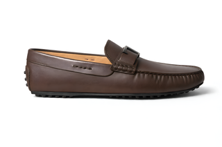 Tod’s Brown Leather Gommino Driving Loafer With Metal T Detail