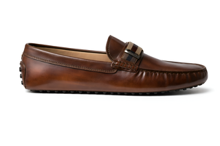 Tod’s Brown Leather Gommino Driving Loafer With Metal T Detail