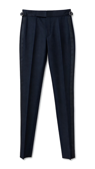 Tom Ford Navy Wool Tailored Trousers With Black Waistband