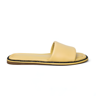 Brunello Cucinelli Leather Monili Trim Slide Sandals in Yellow