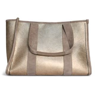 Brunello Cucinelli Textured Metallic Leather Tote Bag with Suede Trim