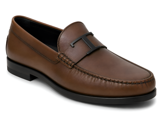 Tod’s Brown Leather Loafers With Metal T Detail