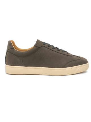 Brunello Cucinelli Pebbled Grey Leather Low-Top Sneakers with Contrast Sole