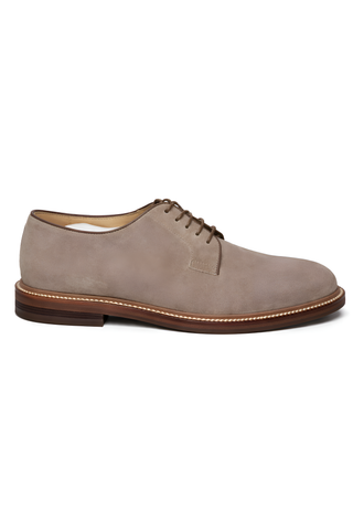 Brunello Cucinelli Mens Suede Laced Derby Shoes In Dark Beige