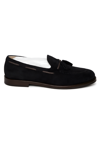 Brunello Cucinelli Mens Suede Tassel Loafers in Black