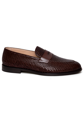 Brunello Cucinelli Mens Penny Woven Loafers In Brown